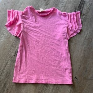 H&M ruffle flutter sleeve shirt top blouse neon pink crew size 6 small medium